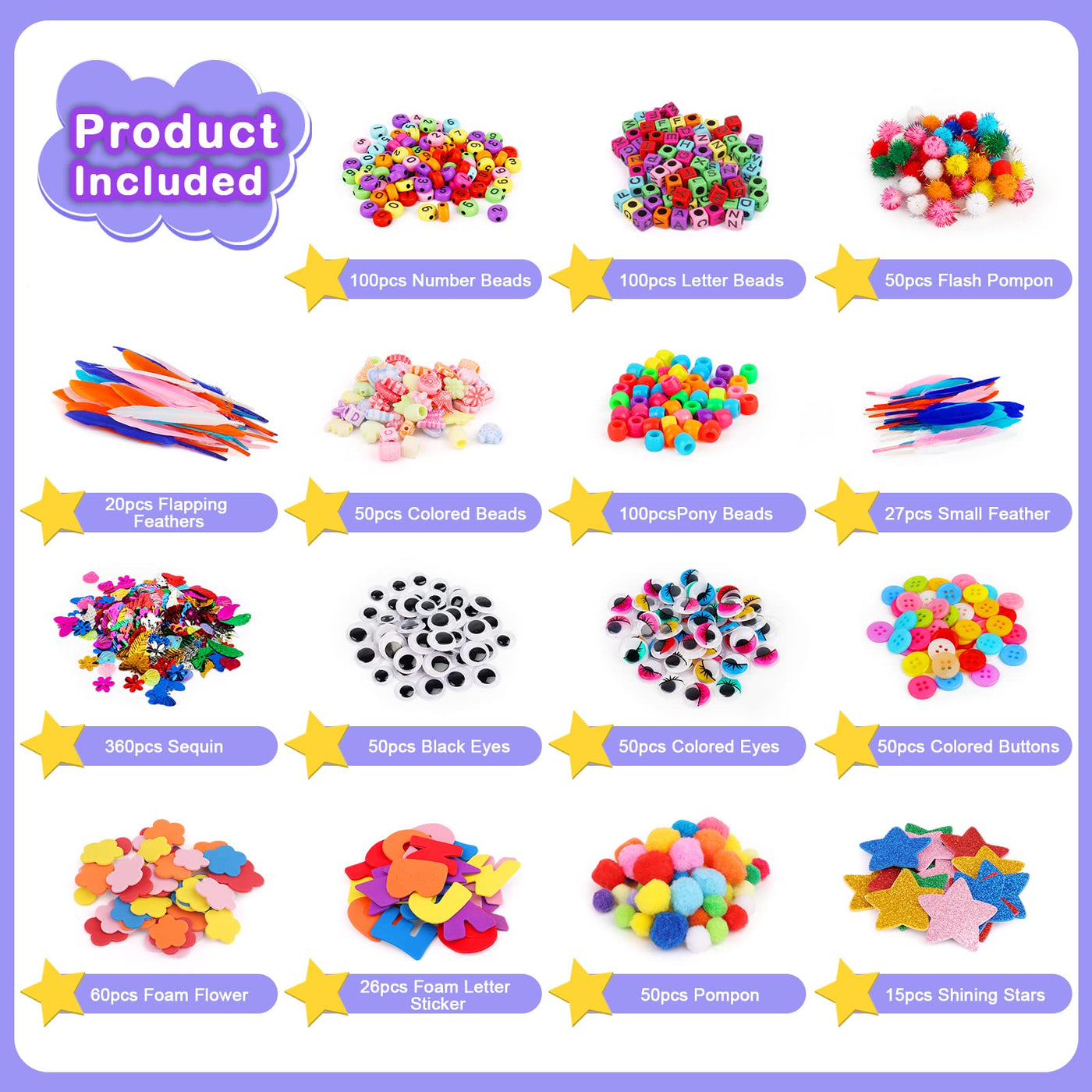 Craft sets for children's craft kit, 2200+ craft set for children, pipe cleaners, pompoms, fork, spoon, wiggly eyes