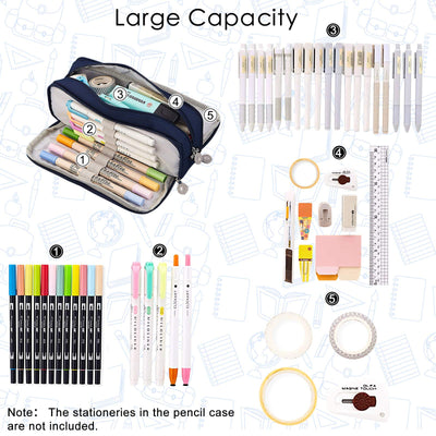 Pencil case for school with 3 compartments, large capacity, pencil case, stationery, organizer, cosmetic bag