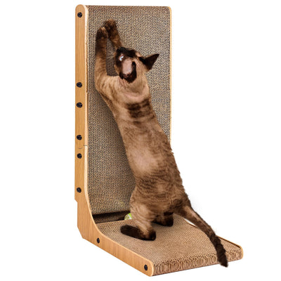 Planche à gratter pour Chat, Planche à Gratter en Forme de L de 68 cm de Haut pour Chats, Meubles à gratter haute Densité Résistants à l'usure avec Jouet pour Chat, Planche à gratter pour Chat pour Mur et Coin, Grand