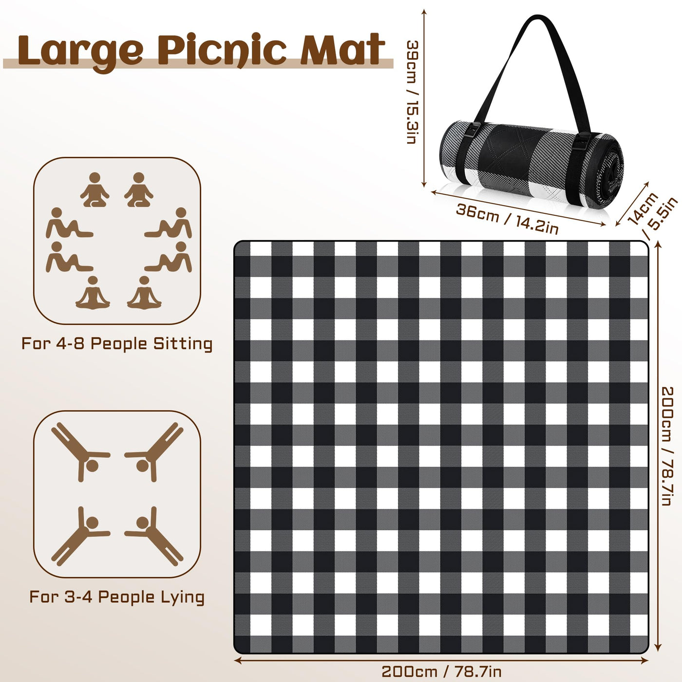 Picknickdecke wasserdicht, Boho Stranddecke sandfreie Strandmatte mit Tragegurt