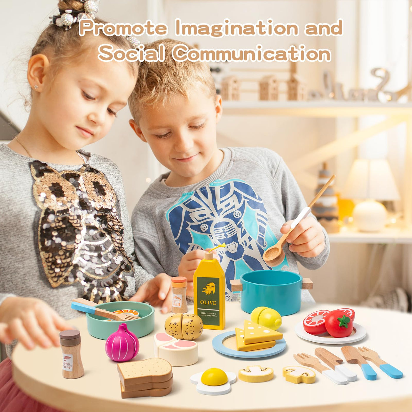 Kinderküchenzubehör Holz, Spielküche Töpfe & Geschirr, Holzspielzeug Lebensmittel zum Schneiden
