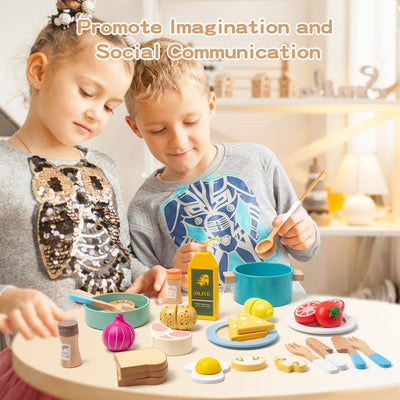 Kinderküchenzubehör Holz, Spielküche Töpfe & Geschirr, Holzspielzeug Lebensmittel zum Schneiden