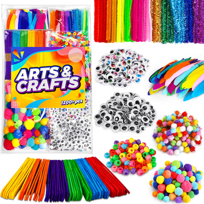 Craft supplies for crafting Material for crafting with paper, foam rubber, pipe cleaners, wiggly eyes, pompoms, buttons