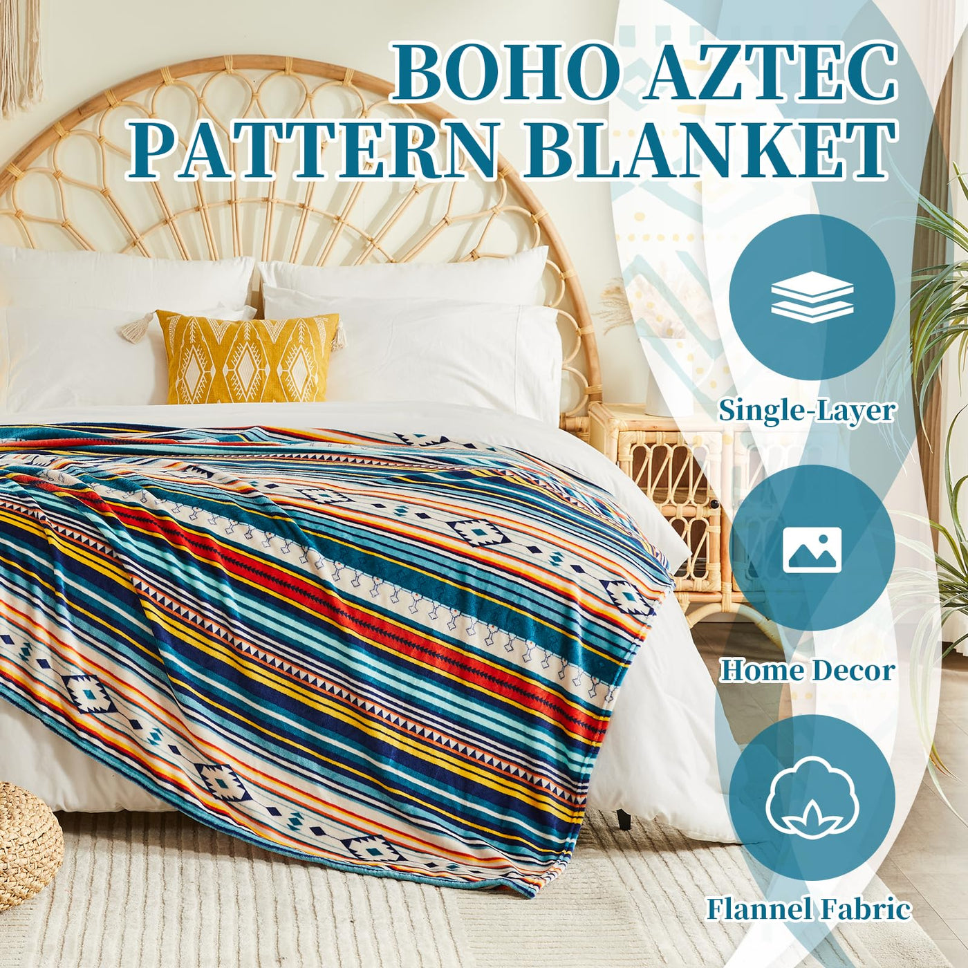 Kuscheldecke, Wohndecke Boho Decke Buntes Streifenmuster