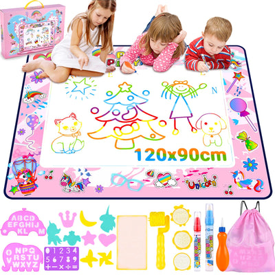 Coloring mat with water pen Water Mat DoodleWater coloring mat Super Drawing Mat with 3 water pen 9 stamp set Storage bag