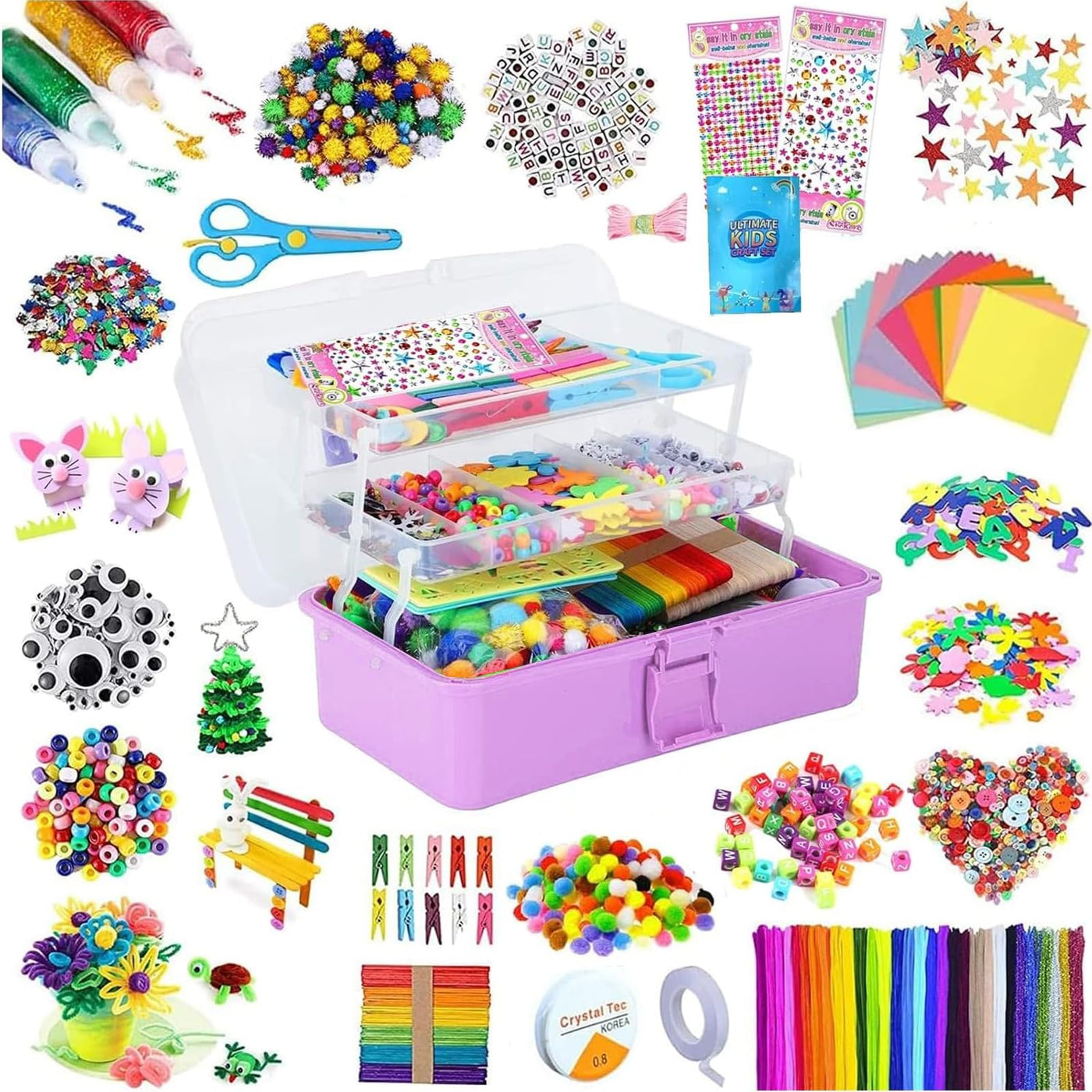 Craft set for children, 3000+Pcs craft set for children craft box craft material set, craft case include pompoms, pipe cleaners for children