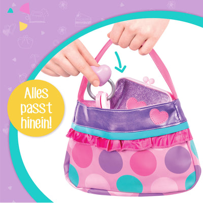 Princess Bag for Kids, 8 Piece Toy Bag with Toy Make-Up, Wallet, Mobile Phone, Keys and More for Kids From 3 Years of Age