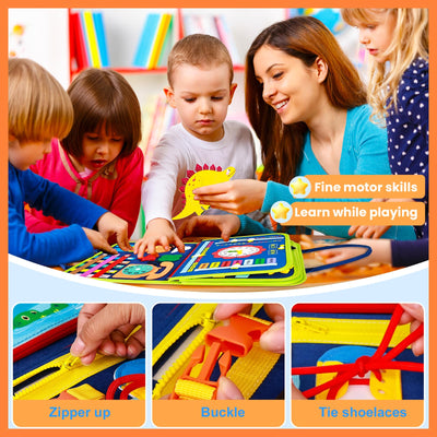 Tableau d'activités - Livre d'activités en feutre avec 26 jeux d'apprentissage interactifs, favorise la motricité fine, jouet de motricité pour les voyages et à la maison.