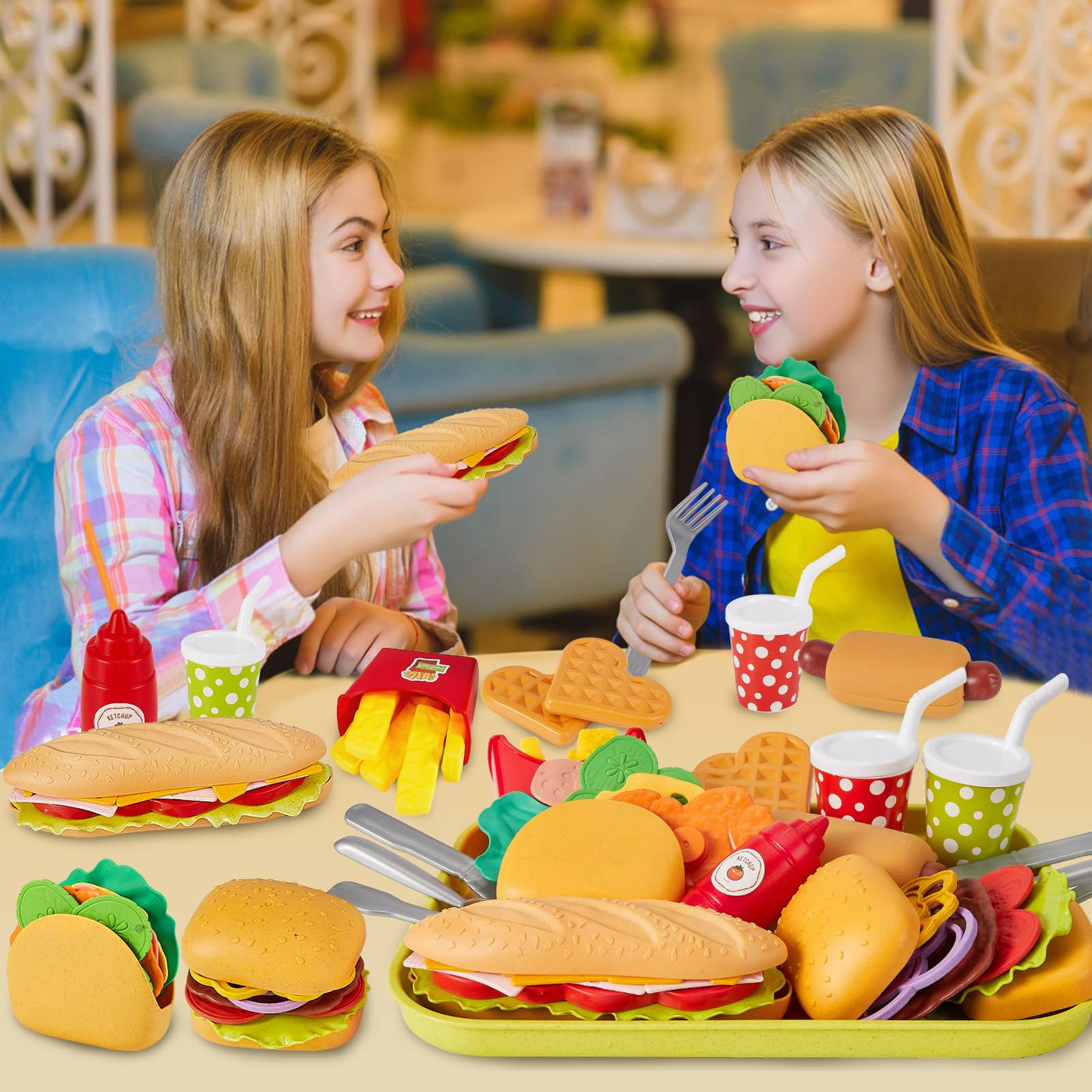 Jouet de cuisine Jouet Alimentaire pour enfants, Accessoires de cuisine pour enfants, Taco Hamburger Fast Food Jouet de gril pour enfants, Nourriture de jeu en plastique pour Cuisine de boue, Jeu de rôle