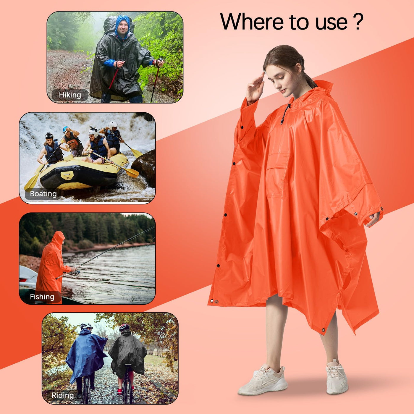 Rain cape Raincoat Rain jacket Waterproof Hiking Cycling Outdoor 3in1 Multipurpose