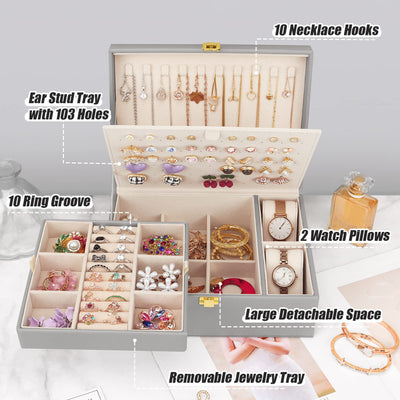 Jewelry box for necklaces, earrings, bracelets, rings, watches, with removable