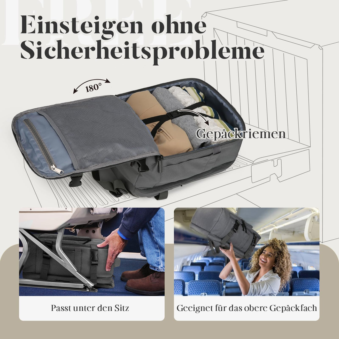 Hand Luggage Backpack Lightweight Laptop Compartment & Anti-theft Device