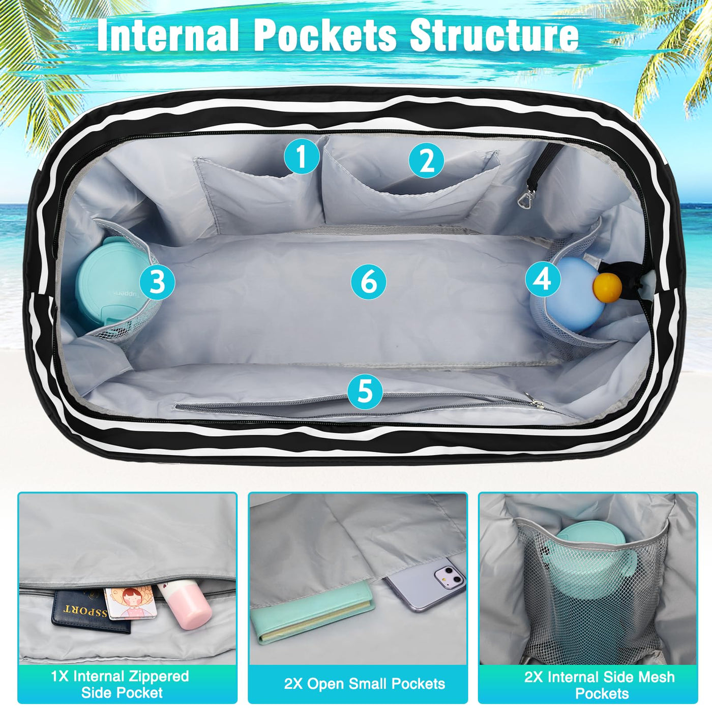 Grand sac de plage imperméable avec fermeture éclair