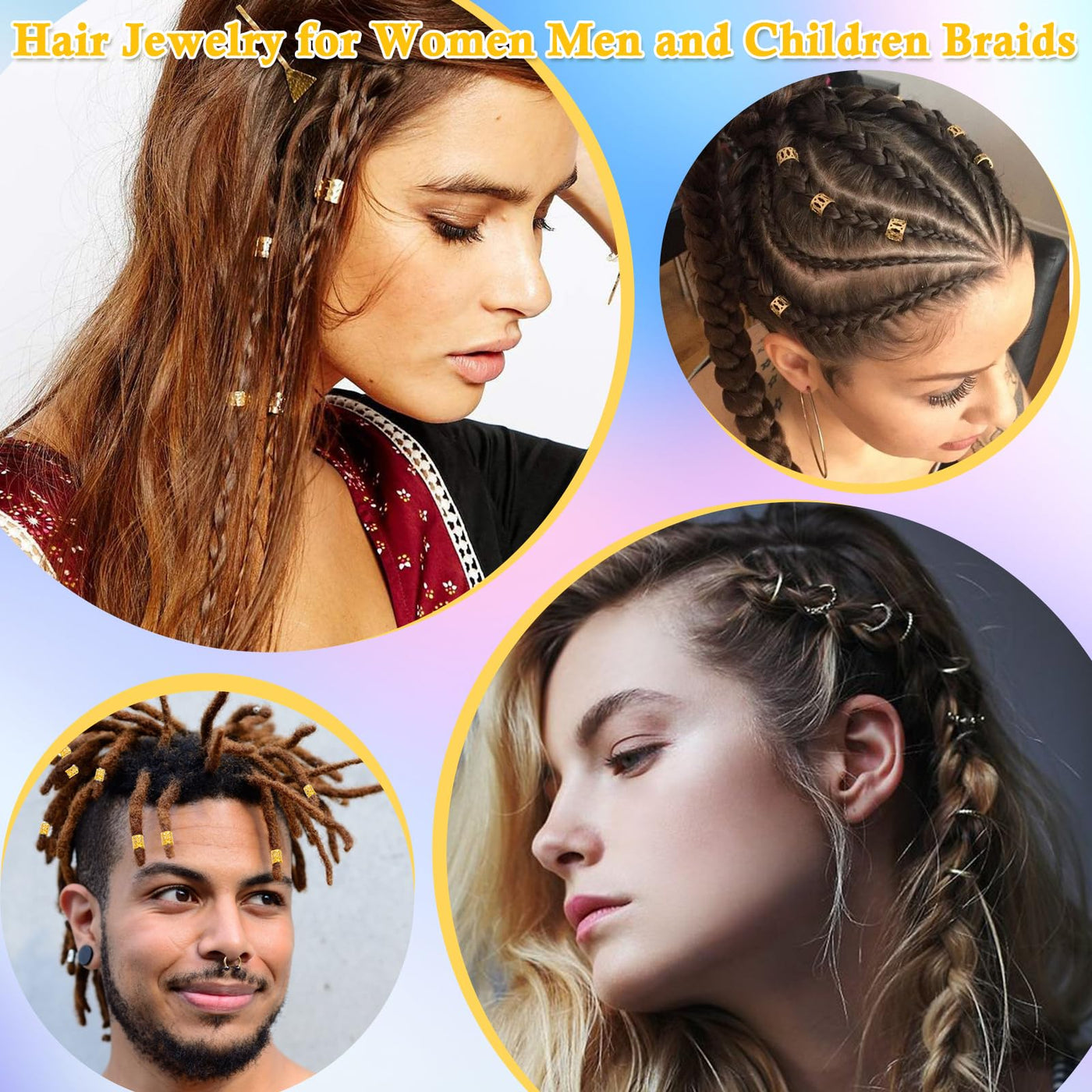 220 Pièces Accessoires pour Cheveux en Or pour Tresses, Bijoux Loc pour Cheveux Dreadlock Breloques pour Cheveux pour Femmes, Tresses en Métal Doré, Bagues, Pinces de Manchette pour Accessoires Dreadlock, Tresses pour Cheveux