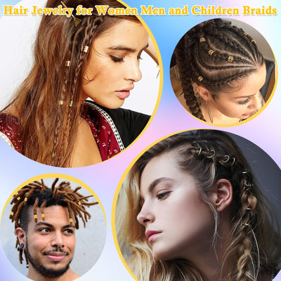 220 Pièces Accessoires pour Cheveux en Or pour Tresses, Bijoux Loc pour Cheveux Dreadlock Breloques pour Cheveux pour Femmes, Tresses en Métal Doré, Bagues, Pinces de Manchette pour Accessoires Dreadlock, Tresses pour Cheveux