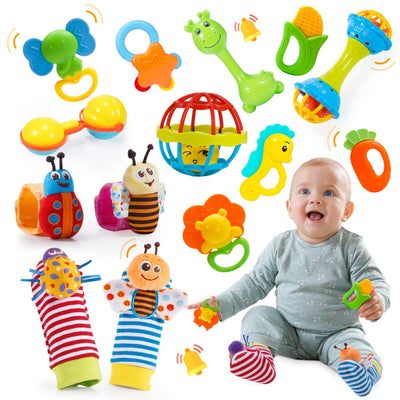Jouets pour Bébés 14 Pièces Hochets Ensemble de Dentition Jouets pour Bébés