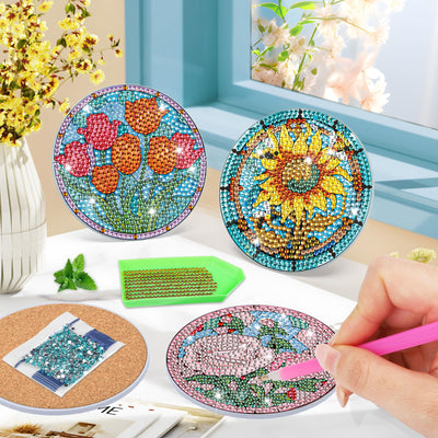 9 PCS Diamond Painting Coasters with Holder
