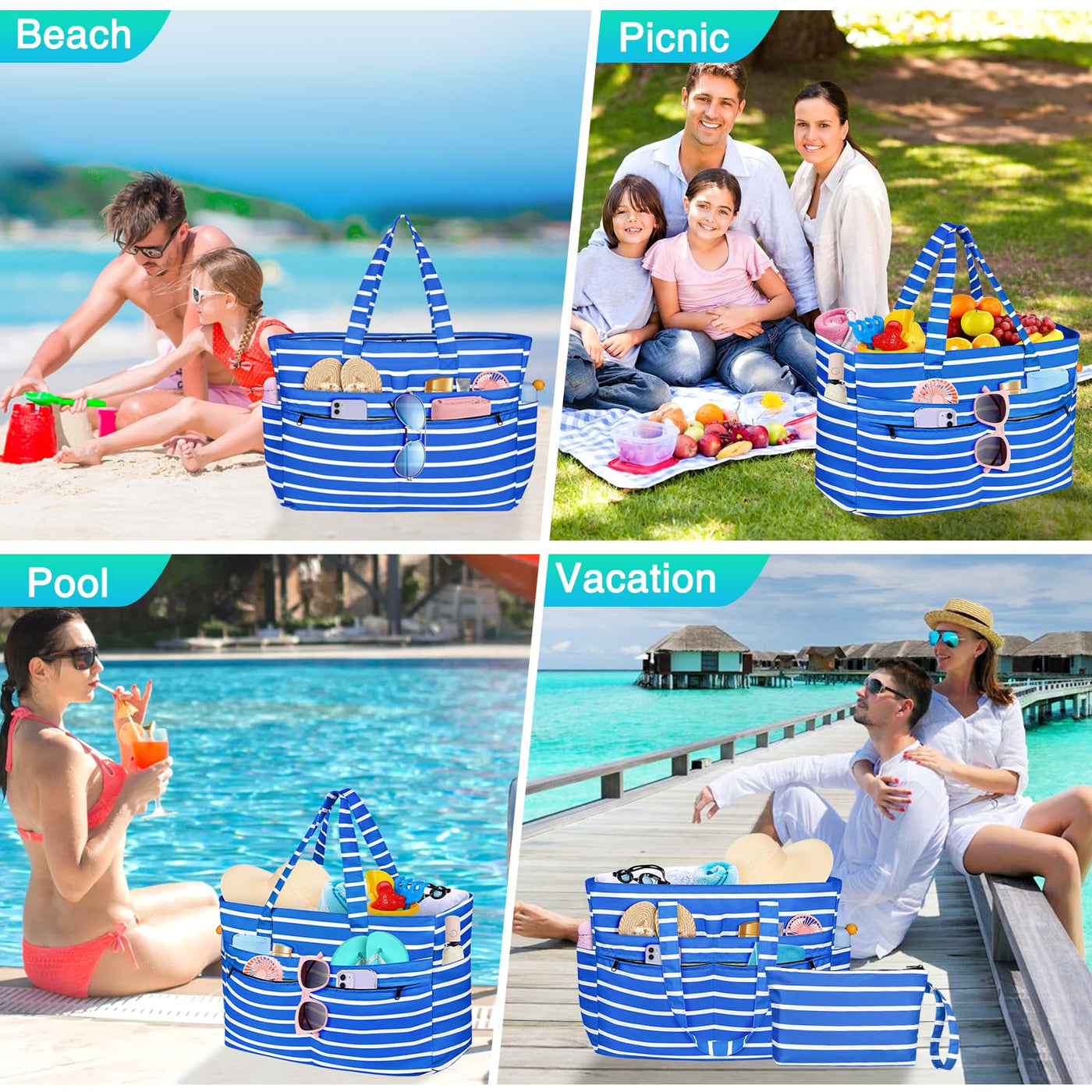 Grand sac de plage imperméable avec fermeture éclair