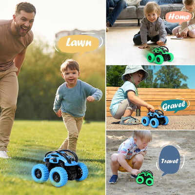 Pack de 2 Monster Truck Voiture à Remonter Jouet pour Enfants, Rétraction par Friction, Véhicule à Inertie à Rotation à 360°, Jouet de Voiture pour Bébé Enfants à partir de 3 Ans