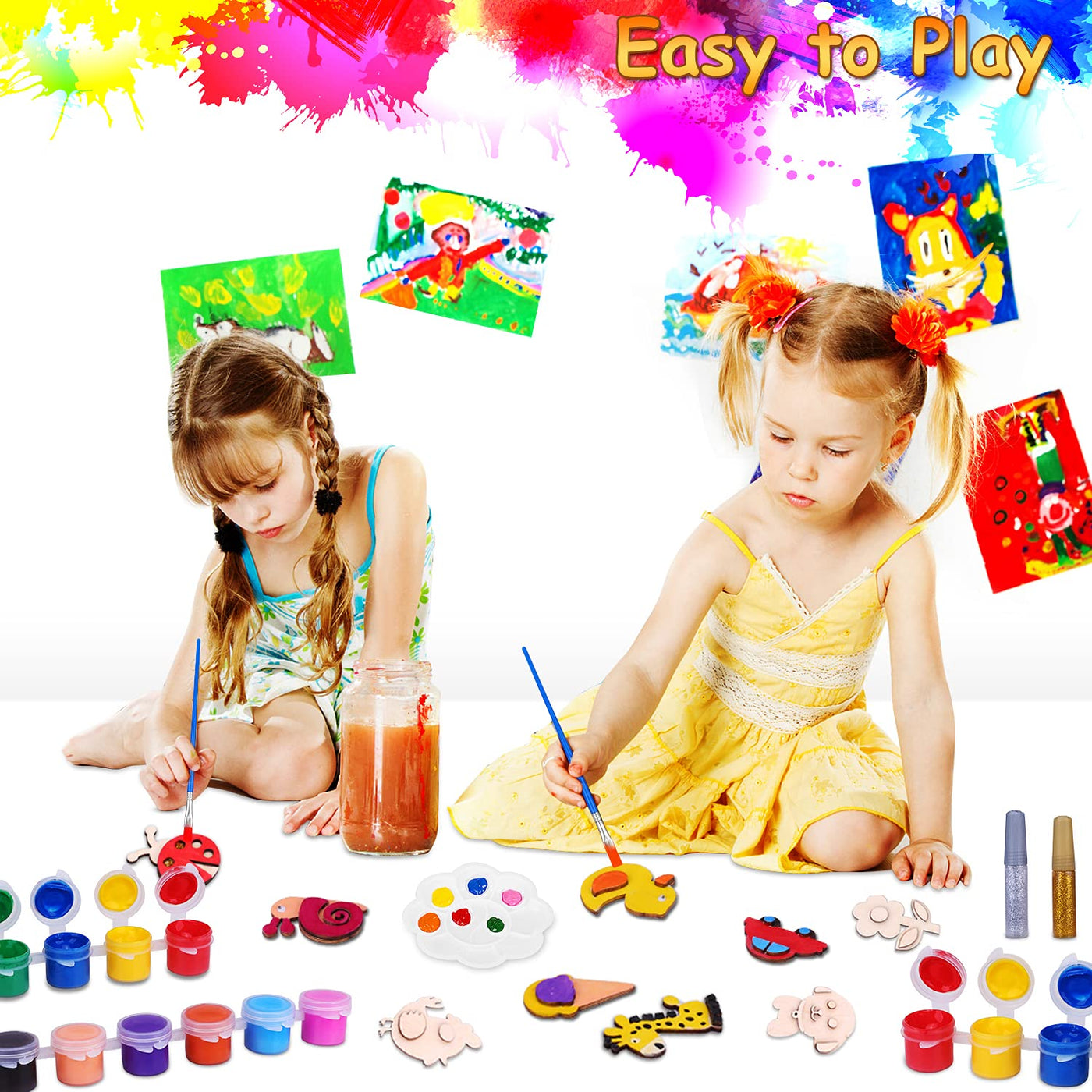 Set de peinture pour enfants, set de bricolage pour enfants 40 pièces aimant frigo pour peinture et bricolage aimant en bois