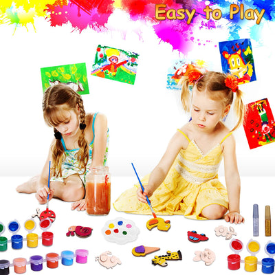 Set de peinture pour enfants, set de bricolage pour enfants 40 pièces aimant frigo pour peinture et bricolage aimant en bois
