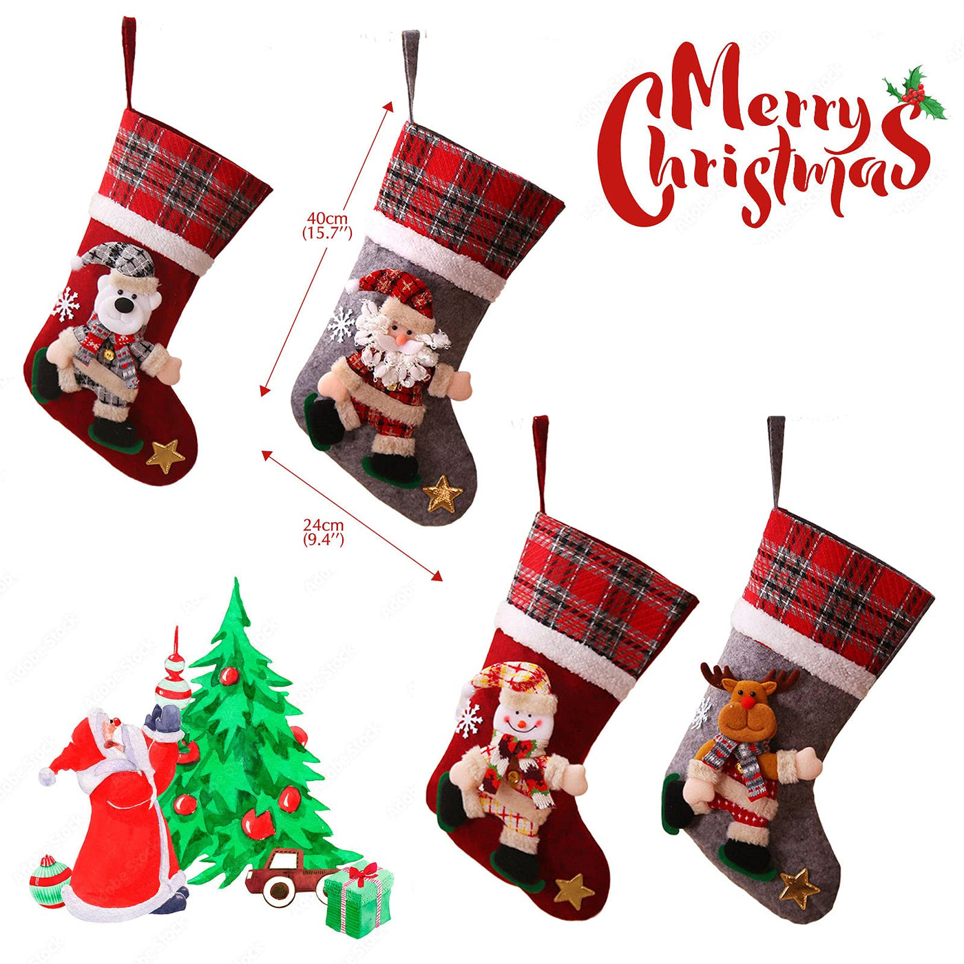 Santa stocking set of 4 large Santa stockings to fill Christmas stocking gift bag Christmas tree