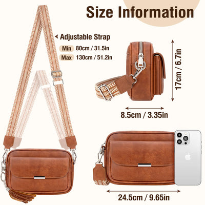 Crossbody Tasche Leder Umhängetasche Medium Handtasche mit breitem Riemen Verstellbare Umhängetasche mit Fransen für Reisen 