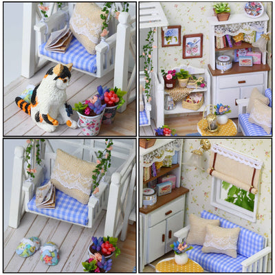Kit Miniature Fait Main De Maison De Poupée En Bois De Bricolage-Modèle De Salon à LED, Tous Les Meubles.