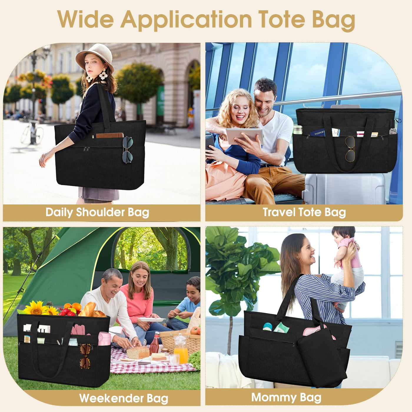 Grand sac de plage imperméable avec fermeture éclair