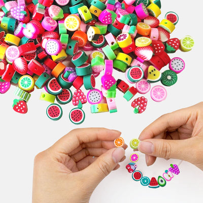 300 pieces fruit beads polymer clay beads, children bracelets colorful threading beads DIY bracelets necklace spacer beads kit craft kit for bracelet hair band crafting for making jewelry bracelets