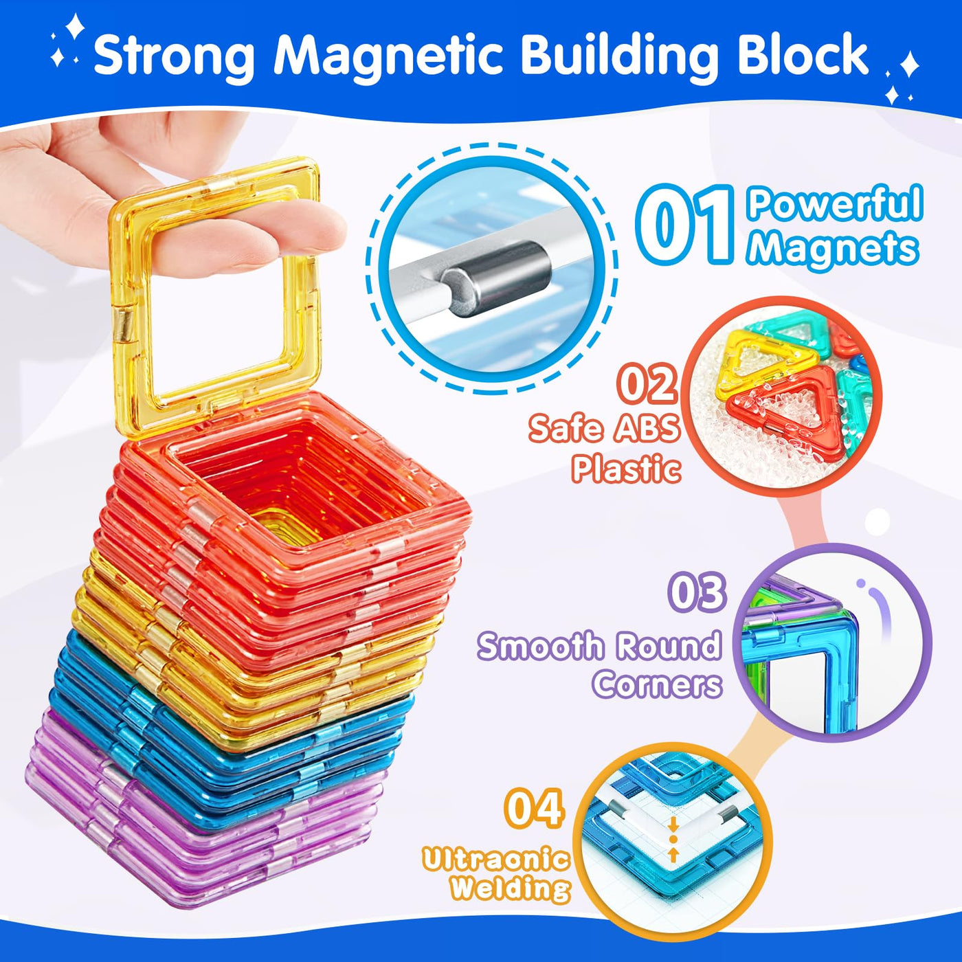 Blocs de construction magnétiques, 46 pièces de blocs de construction magnétiques, ensemble de blocs de construction magnétiques 3D