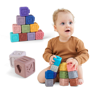 Jouets pour bébés et enfants en silicone - 12 cubes d'activités sensorielles - développement précoce et dentition