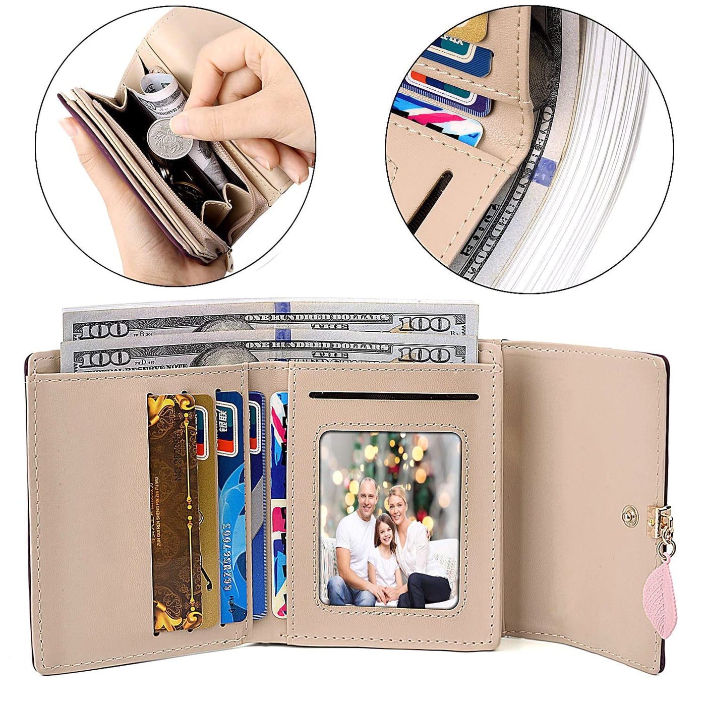 Portemonnaie aus glattem und weichem Kunstleder Geldbörse kleines Portemonnaie mit vielen Fächern