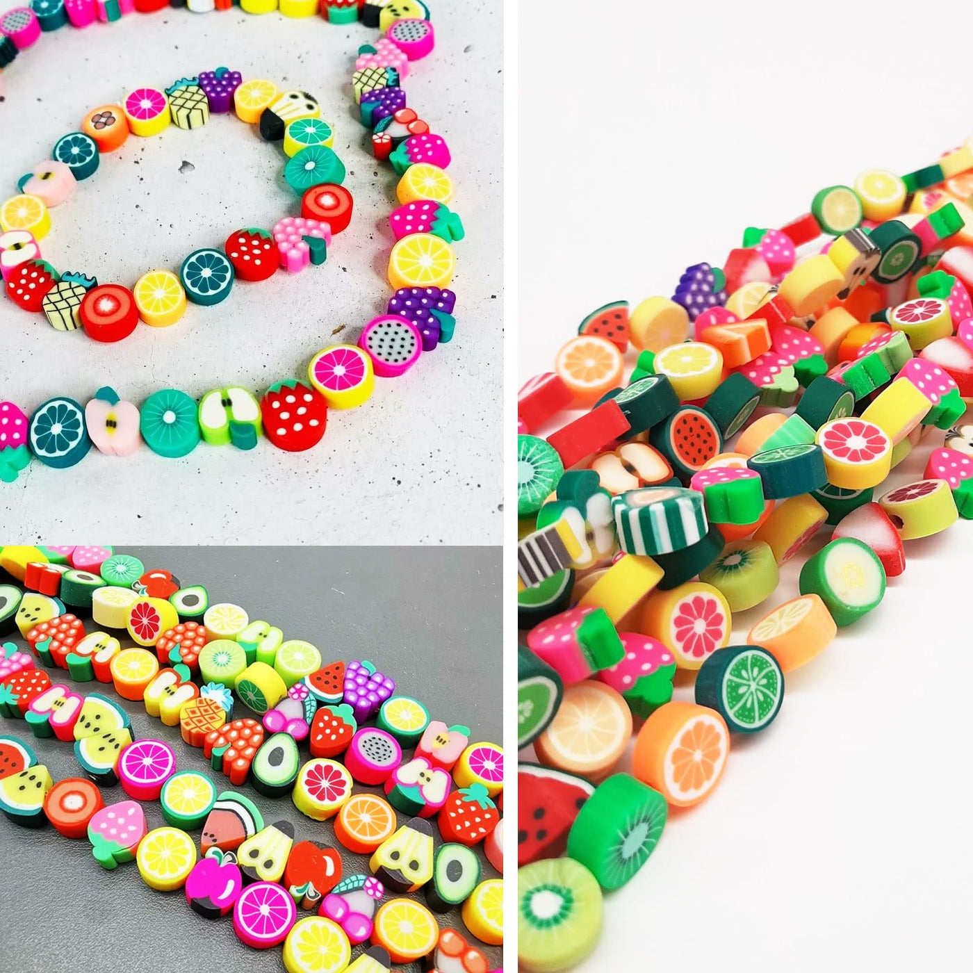 300 pieces fruit beads polymer clay beads, children bracelets colorful threading beads DIY bracelets necklace spacer beads kit craft kit for bracelet hair band crafting for making jewelry bracelets