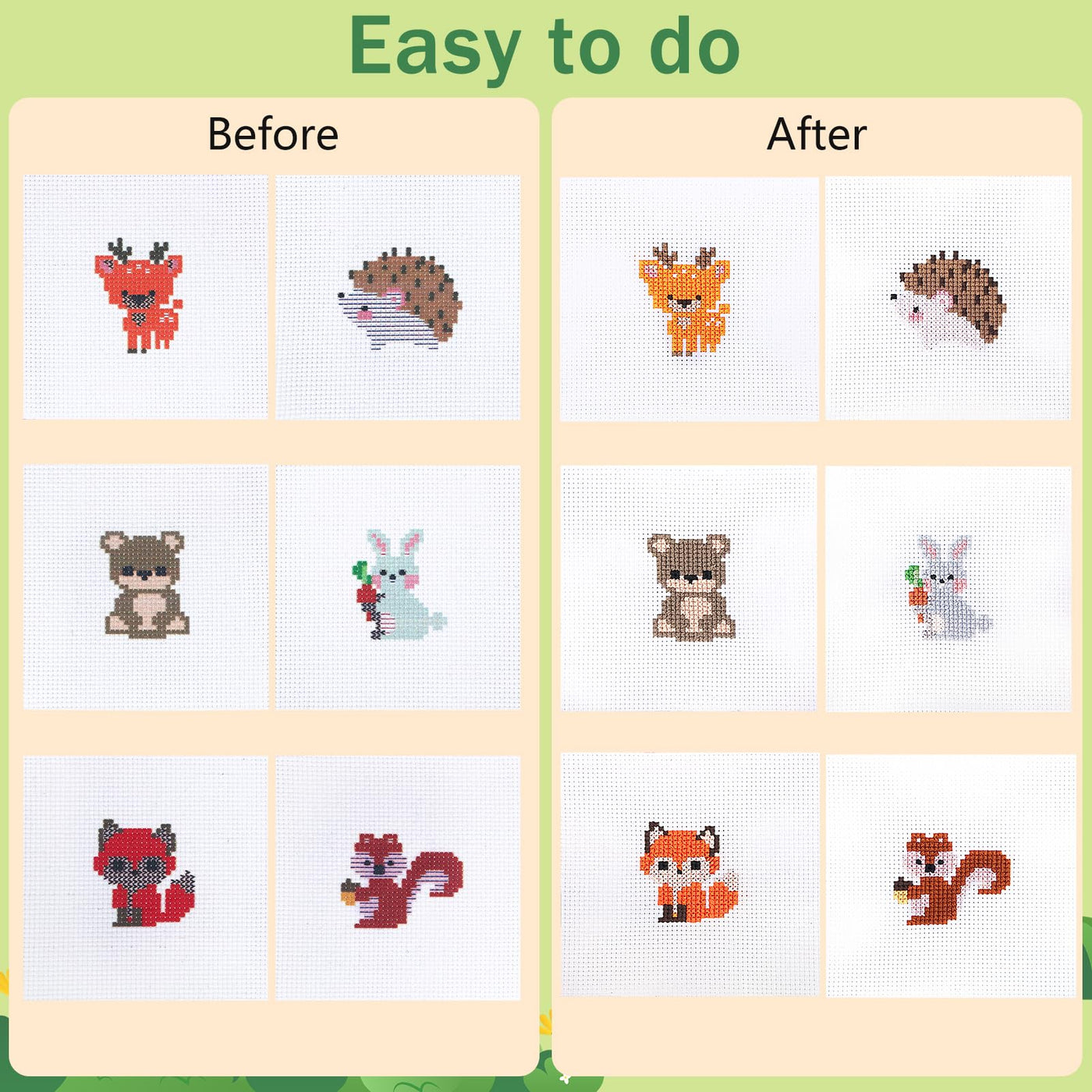 Set de 6 pièces de point de croix pour enfants, sets de broderie avec des motifs d'animaux de la forêt, set de travaux d'aiguille pour enfants avec instructions pour des porte-clés DIY