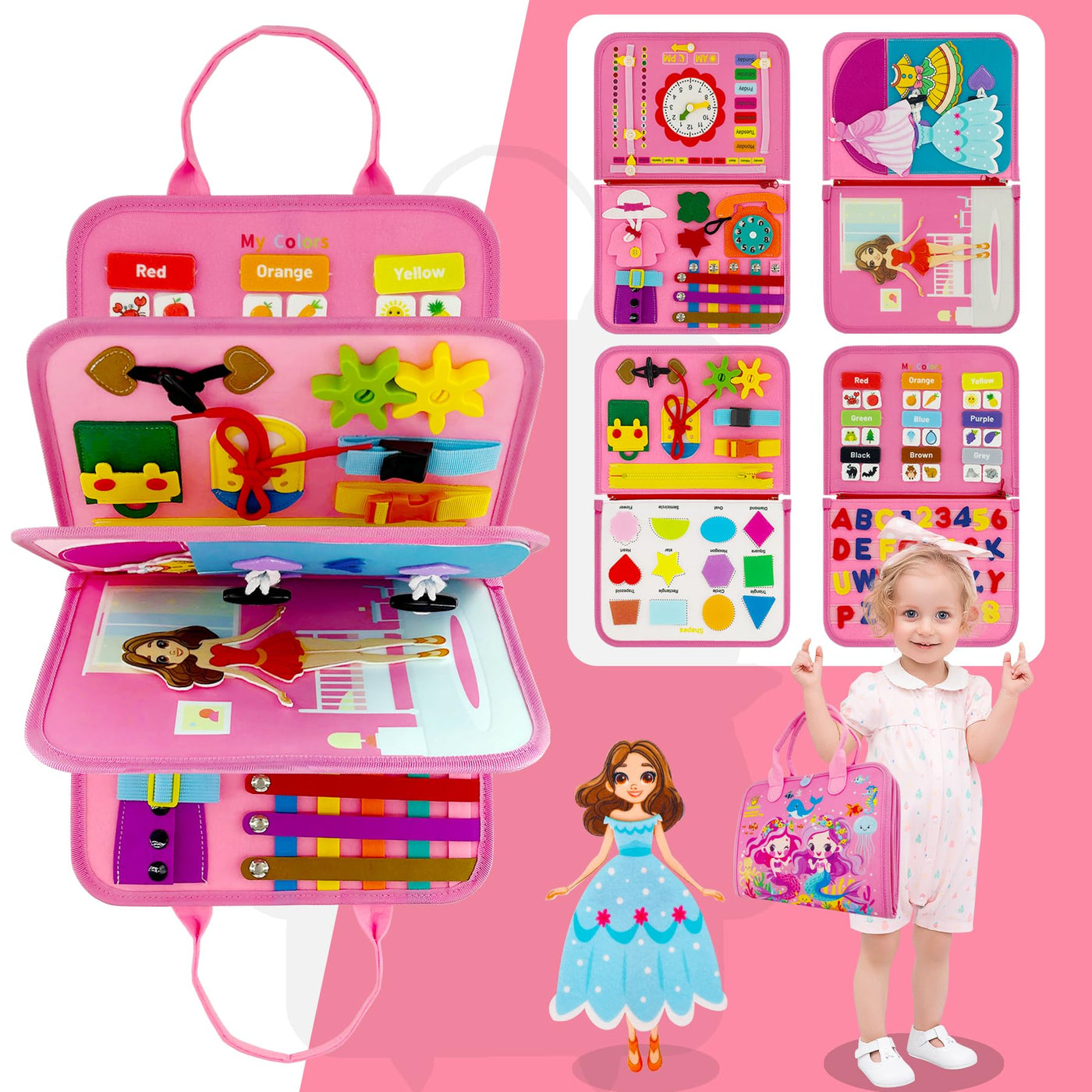 Busy Board, activity board motor skills toy for toddlers, book sensory learning toy, motor skills board toy