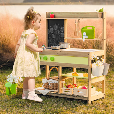 ensemble de Cuisine de Jeu de Jouets en Bois d'Extérieur pour Enfants de Cuisine de boue pour Garçons et Filles Âgés de 3 à 8 Ans, Activités Intérieures et Extérieures avec évier d'eau Version mise à jour