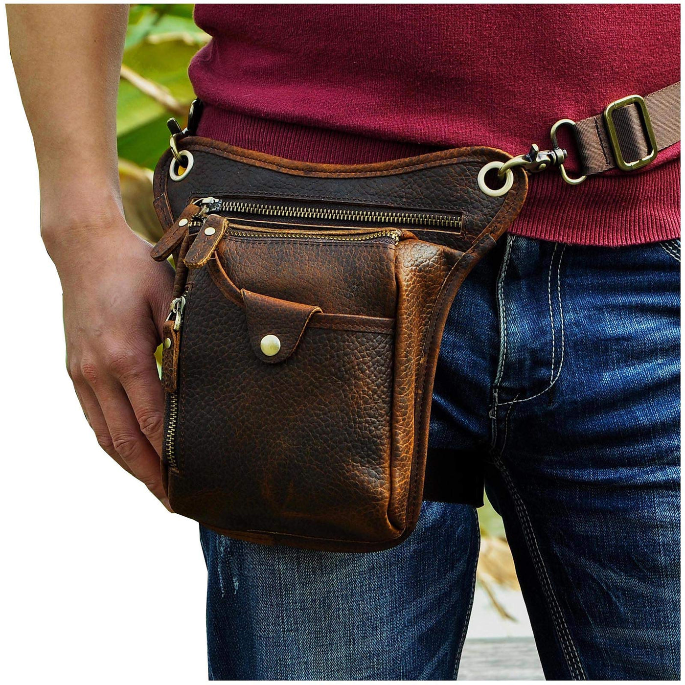 Genuine leather bag leg bag outer leg bag travel hip bag hiking climbing thigh bag