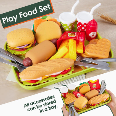 Jouet de cuisine Jouet Alimentaire pour enfants, Accessoires de cuisine pour enfants, Taco Hamburger Fast Food Jouet de gril pour enfants, Nourriture de jeu en plastique pour Cuisine de boue, Jeu de rôle