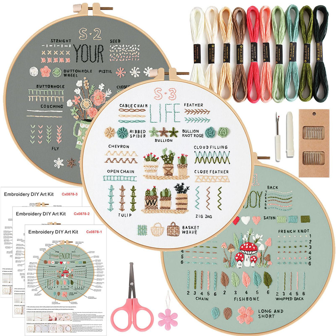 Sets Kit de pratique de points de broderie pour les débutants, points de broderie de base et avancés