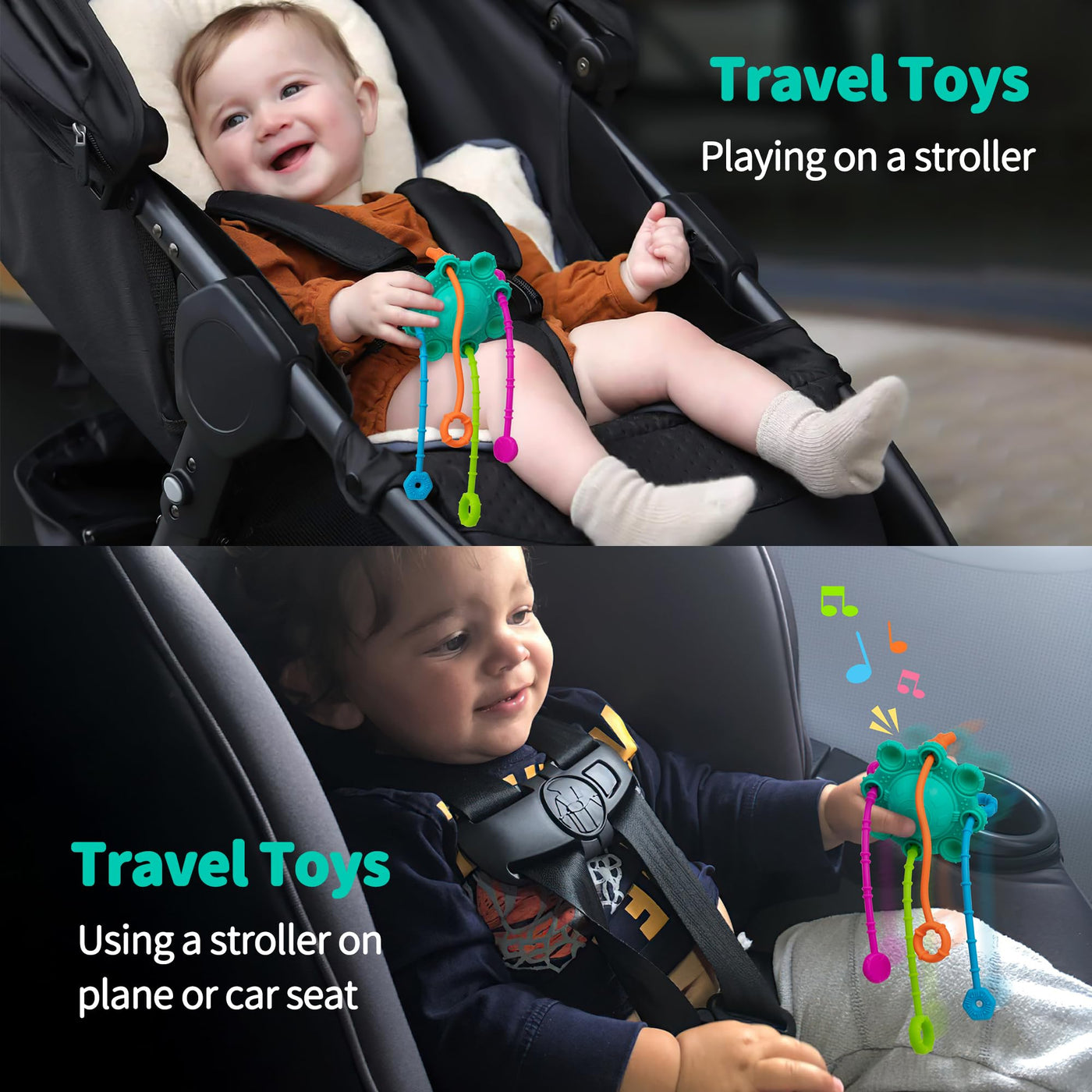 Jouet sensoriel pour les tout-petits, jouet à tirer, jouet de voyage pour les bébés, avec fonction hochet intégrée