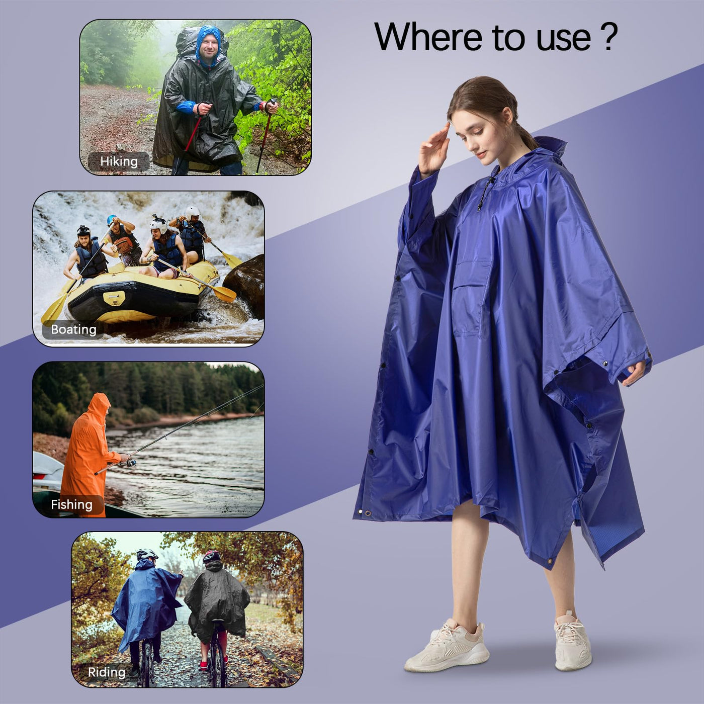 Rain cape Raincoat Rain jacket Waterproof Hiking Cycling Outdoor 3in1 Multipurpose