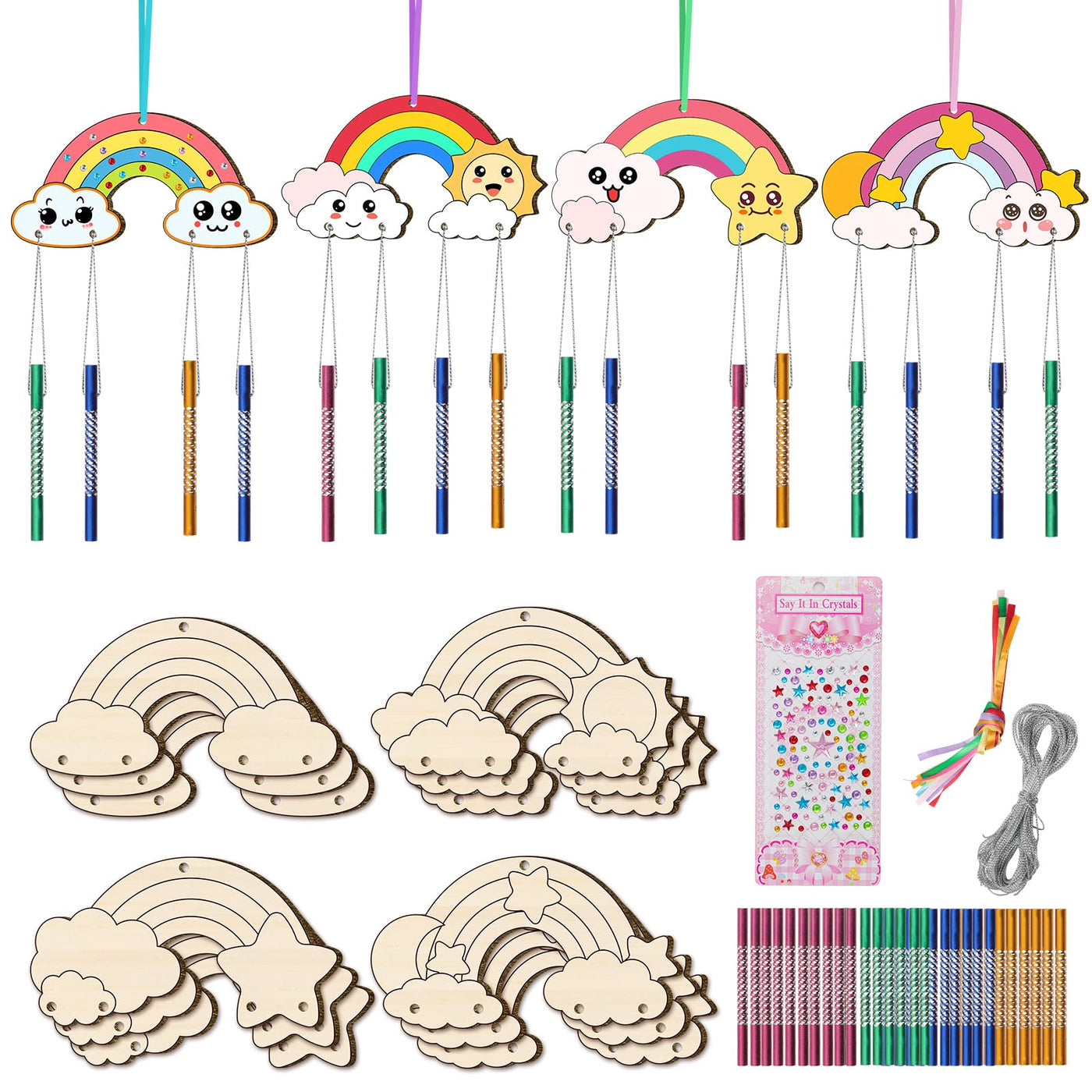 Wind chime craft set for children, rainbow wooden chime craft craft for painting