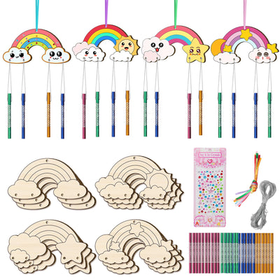 Wind chime craft set for children, rainbow wooden chime craft craft for painting