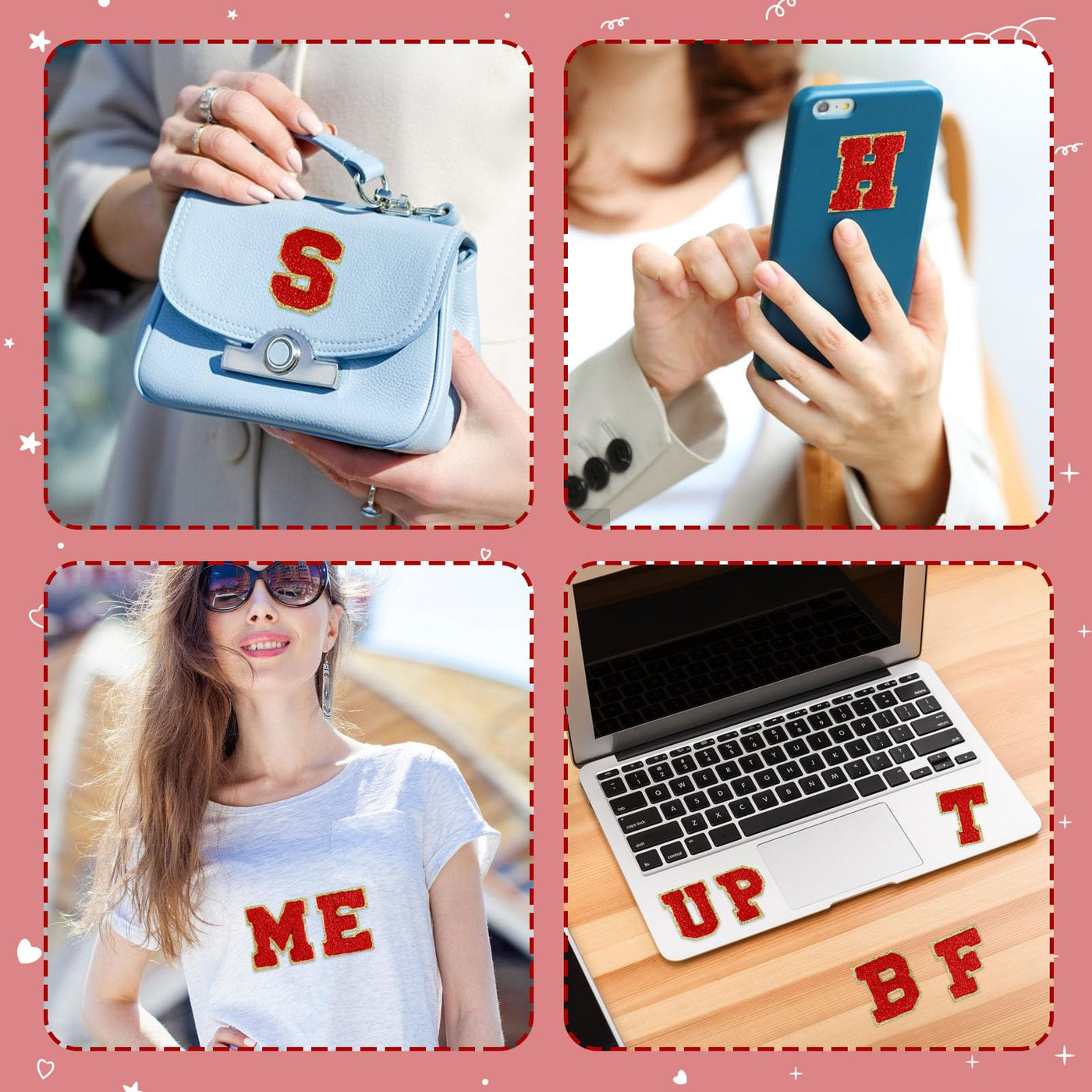 Patchs autocollants en chenille à lettres, à repasser sur vêtements, tissus, chaussures, sacs