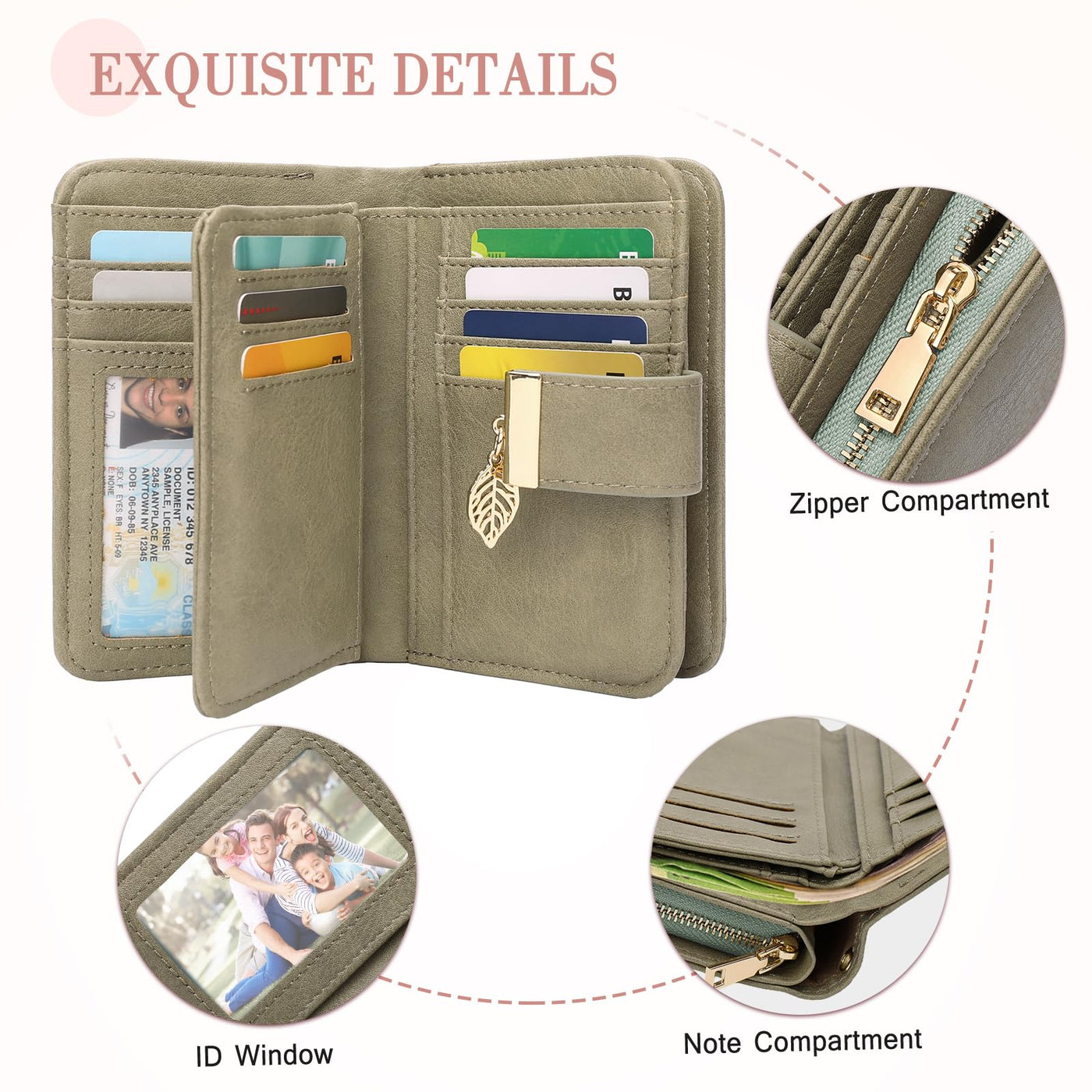 Leather wallet purse wallet many compartments wallet with RFID protection 18 card slots wallets with zipper chain and lanyard