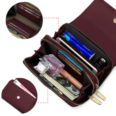 PU Leather Crossbody Shoulder Bag Passport Phone Case with Card Slot Adjustable Detachable Shoulder Strap