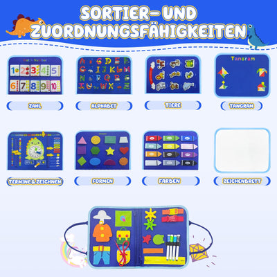Beschäftigtes Brettmotorspielzeug aus Filz mit Buchstaben, Zahlen, Farben, Formen & Uhr