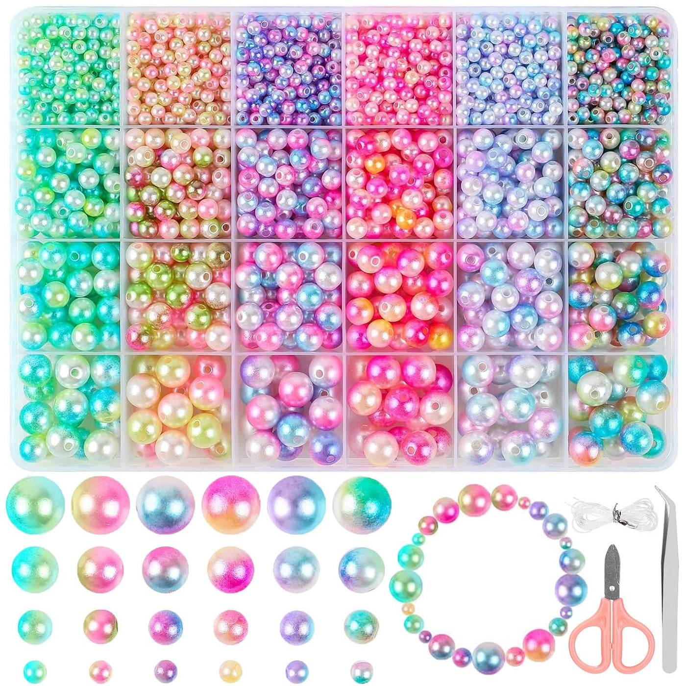 1890 pieces Colorful beads for stringing, beads for crafting with hole Jewelry Making Kit Pearls for bracelets necklace jewelry making craft decor