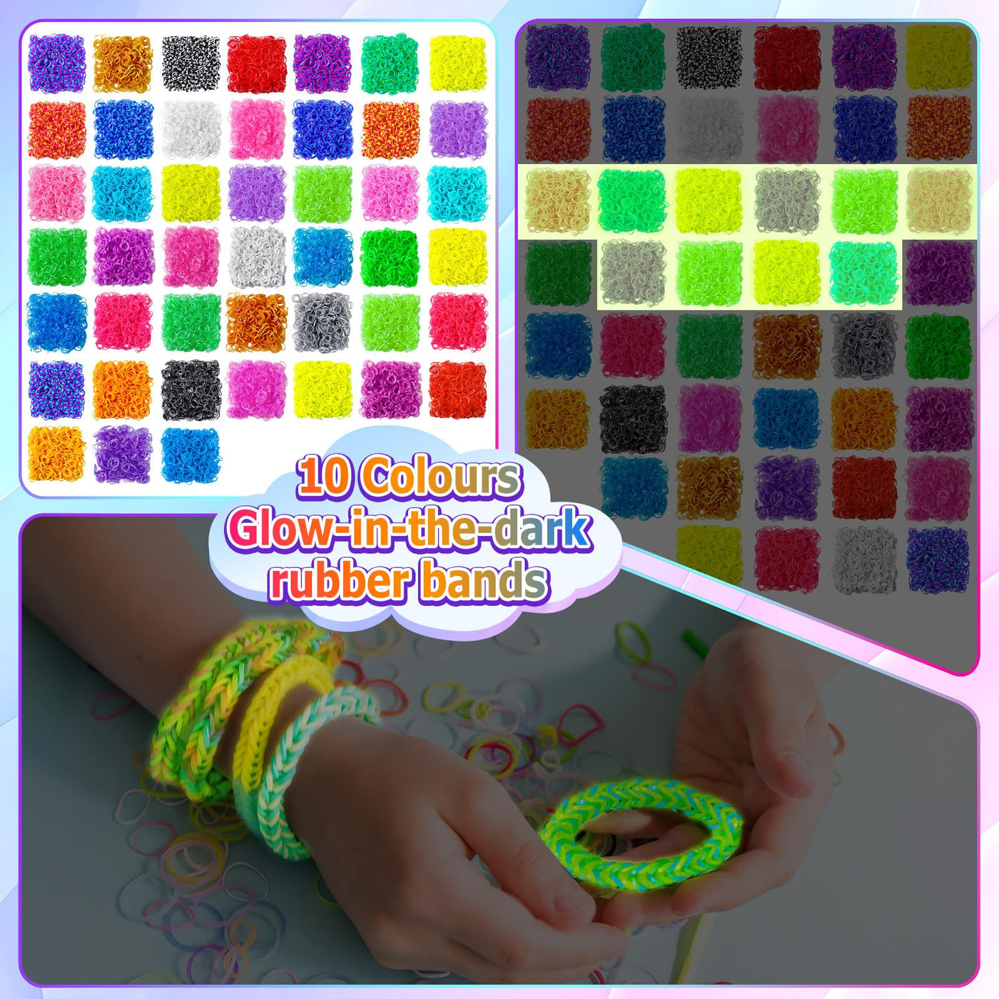 45 Farben Webstuhlbänder Kit mit 3-lagiger Aufbewahrungsbox, DIY Gummibänder Kit